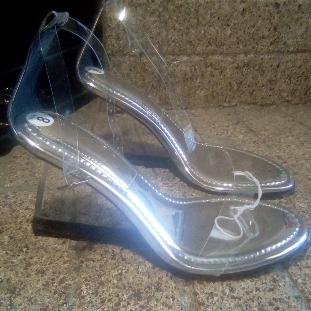 Good American Clear Wedge Heels